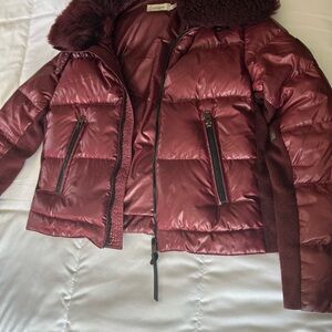 Coach Maroon Puffer Jacket with Fur Collar